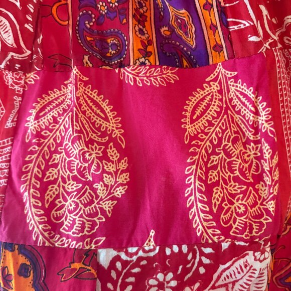 Henna Patchwork Red Maxi Skirt 100% Cotton Bohemian Hippie Flowy Floral Size L - Picture 6 of 10